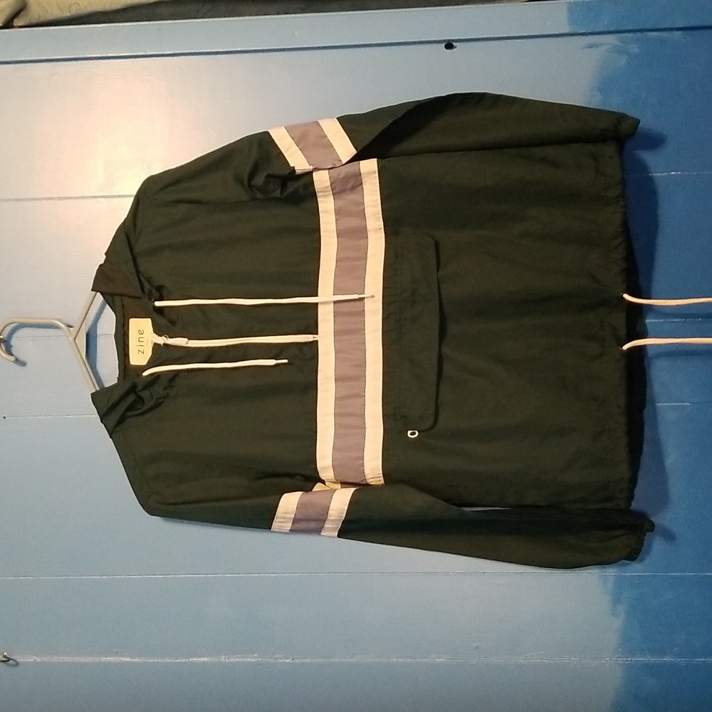 Jacket by Zine, XS, Dark Green w/ Blue and White Stripes
